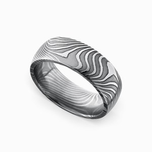 Zebra Pattern Mens Wedding Ring In Damascus Steel 