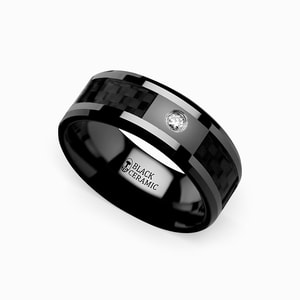 Downshift - Diamond Mens Ring with Black Carbon Fiber Inlay