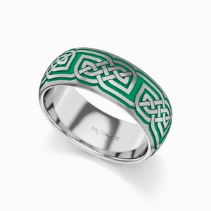 Emerald Isle - Men's Wedding Ring with Green Celtic Dara Knot in Cobalt