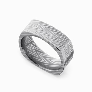 Square Zebra Damascus Steel Mens Wedding Band