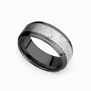 Galactic Fringes - Zirconium Stepped Bevel Mens Band with Meteorite Inlay (9mm)