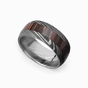 Grandpa's Coffee Table - Damascus & Wood Mens Band (8mm)
