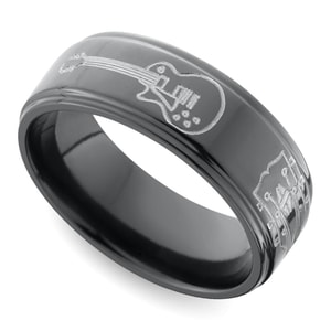 Mens Guitar Themed Wedding Ring In Zirconium