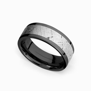 The Hawking - Zirconium Mens Band with Flat Meteorite Inlay (8mm)
