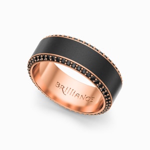 Helios - Mens Matte Elysium And Rose Gold Wedding Ring With Black Diamonds (8mm)