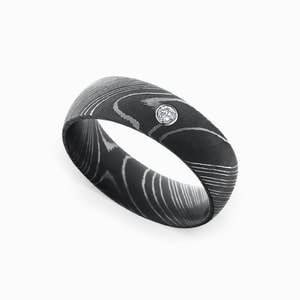 Mens Black Damascus Wedding Band With Inset Diamond