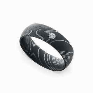 Mens Wedding Ring In Damascus Steel With Inset Diamond
