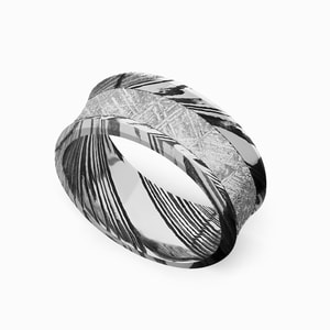 Concave Mens Wedding Band In Damascus Steel - Jett (9mm)