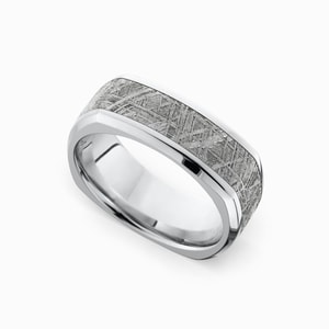 Kosmonaut - Mens Square Wedding Band With Meteorite Inlay