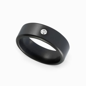 Kratos - Solitaire White Diamond Black Elysium Ring With Satin Finish (8mm)