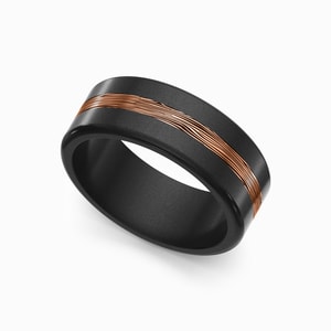 Kratos - Mens Polished Elysium Wedding Ring With Rose Gold Mokume Inlay (8mm)
