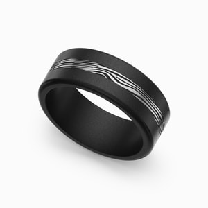 Kratos - Mens Matte Elysium Wedding Band With White Gold Mokume Inlay (8mm)