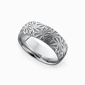 Mens Laser Carved Escher Patterned Wedding Band In Cobalt