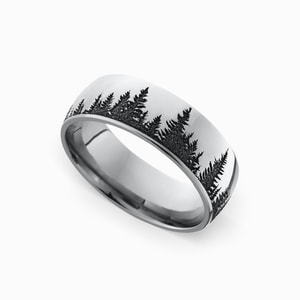 Laser Carved Forest Pattern Men's Wedding Ring in Cobalt (7mm)
