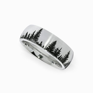 Laser Carved Pine Tree Pattern Men's Wedding Ring in Cobalt (8mm)