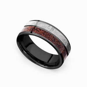 Meteorite And Dinosaur Bone Mens Ring In Zirconium