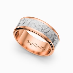 Nebular - Mens Band with Beveled Meteorite Inlay in Rose Gold (8mm)