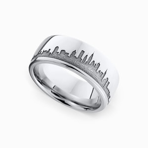 New York Skyline Ring - Mens Wedding Ring In Cobalt (8mm)