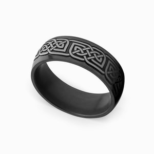 Nyx - Mens Celtic Design Wedding Band In Polished Black Elysium (8mm)