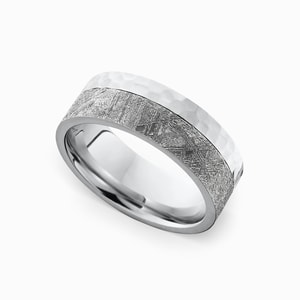Orbiter - Hammered Cobalt Mens Meteorite Ring (8mm)