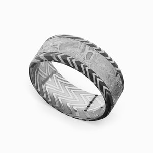 Zebra Damascus Ring With Meteorite Inlay - Pulsar (9mm)