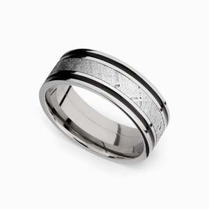 The Rover - Carved Cobalt Mens Ring with Meteorite Inlay (8mm)