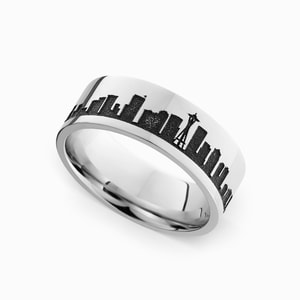 Seattle Skyline Men's Wedding Ring in Cobalt (8mm)