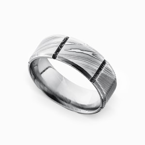 Segmented Mens Wedding Band In Damascus Steel