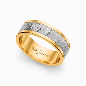 Solar Flare - Meteorite Mens Gold Wedding Band