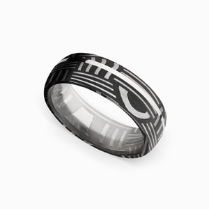 Sterling Silver Inlay Basketweave Men's Wedding Ring in Damascus Steel (7mm)