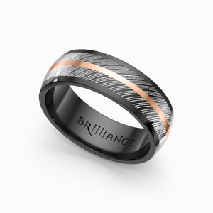 Damascus Steel And Rose Gold Wedding Band In Zirconium