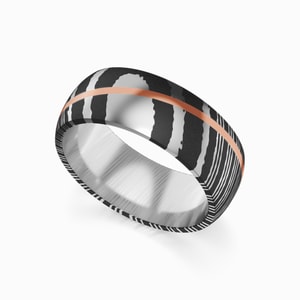 Visionary - Men's Wedding Ring with Rose Gold Inlay in Damascus Steel (8 mm)