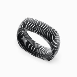 Square Damascus Steel Mens Wedding Ring With Woven Pattern