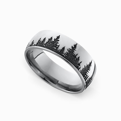 Laser Carved Forest Pattern Men's Wedding Ring in Cobalt