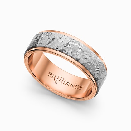 Apollo - 14K Rose Gold & Meteorite Mens Wedding Band in Cobalt
