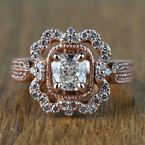 Custom Halo Antique Cushion Cut Engagement Ring