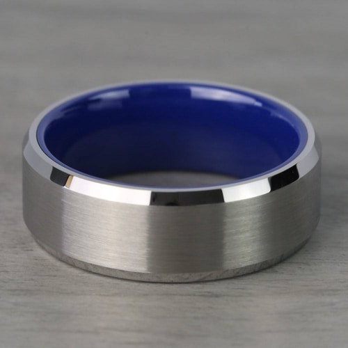 Omega - Tungsten Mens Band with Blue Ceramic Sleeve (8mm)