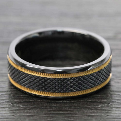 Black Mamba - Titanium Mens Wedding Ring with Gold Grooves (8mm)