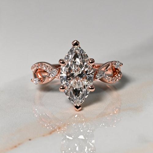 2.58 Carat Lab Marquise Diamond Ivy Diamond Engagement Ring in Rose Gold