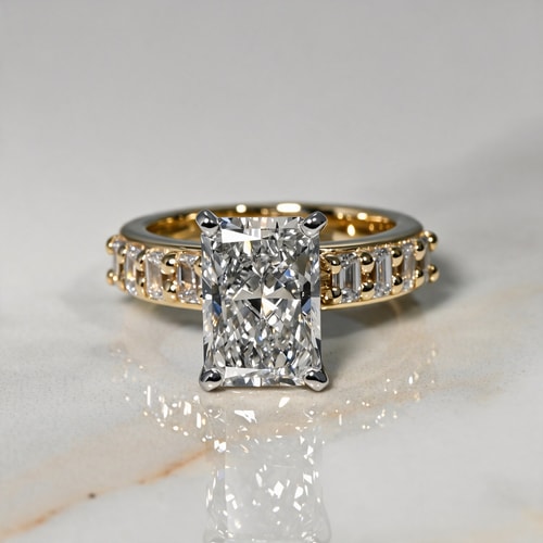 2.92 Carat Lab Radiant Diamond Regal Emerald Diamond Engagement Ring in Yellow Gold