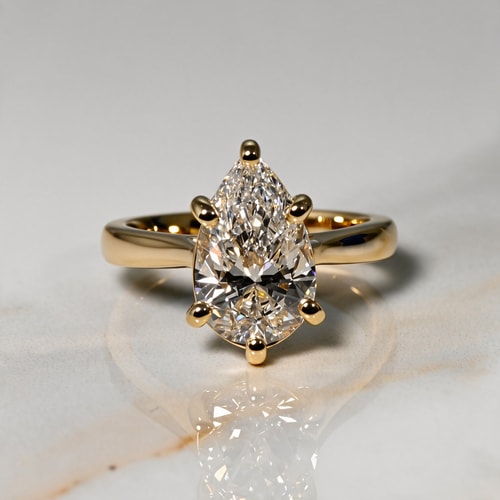 3.00 Carat Lab Pear Diamond Petite Cathedral Solitaire Engagement Ring in Yellow Gold