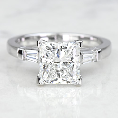 3 Carat Lab Created Princess Diamond Engagement Ring With Baguette Side Stones