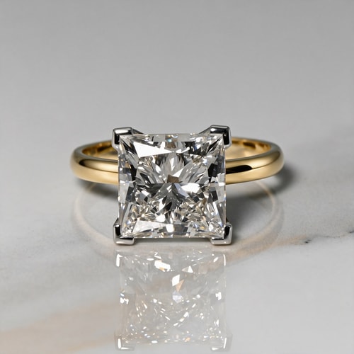 6.09 Carat Lab Princess Diamond Classic Solitaire Engagement Ring in Yellow Gold