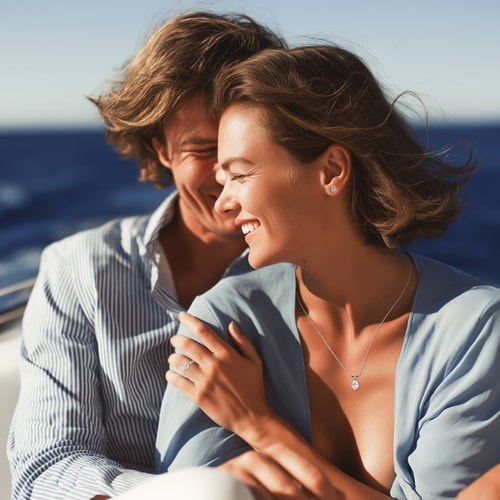 Happy couple wearing Brilliance engagement rings