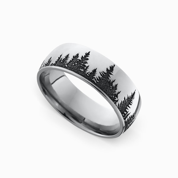 Laser Carved Forest Pattern Titanium 7mm