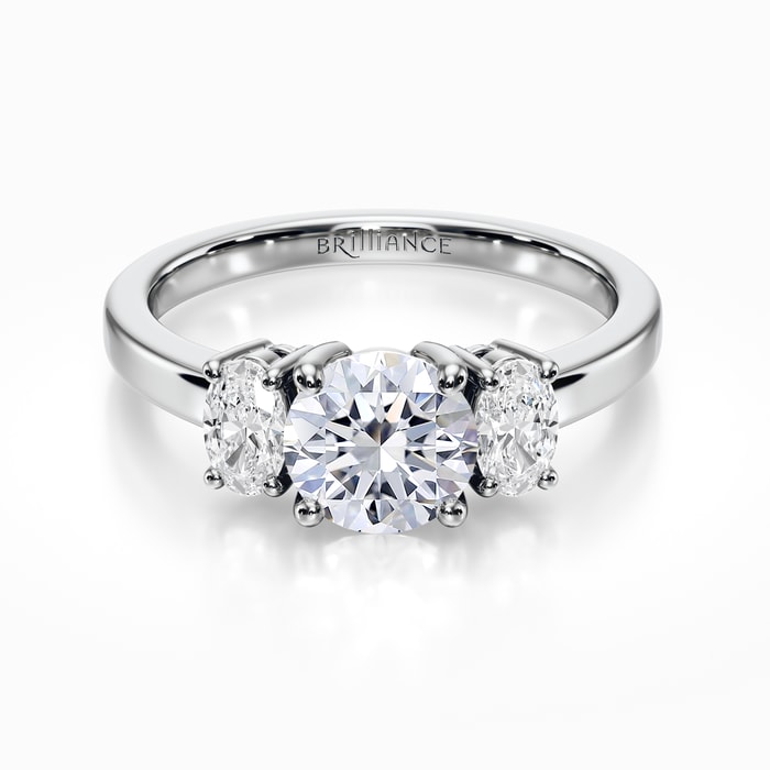 Three Stone Oval Cut Diamond Ring in White Gold (0.48 Carat)