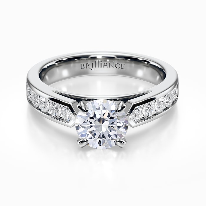 Cathedral Diamond Engagement Ring with Channel Setting in Platinum