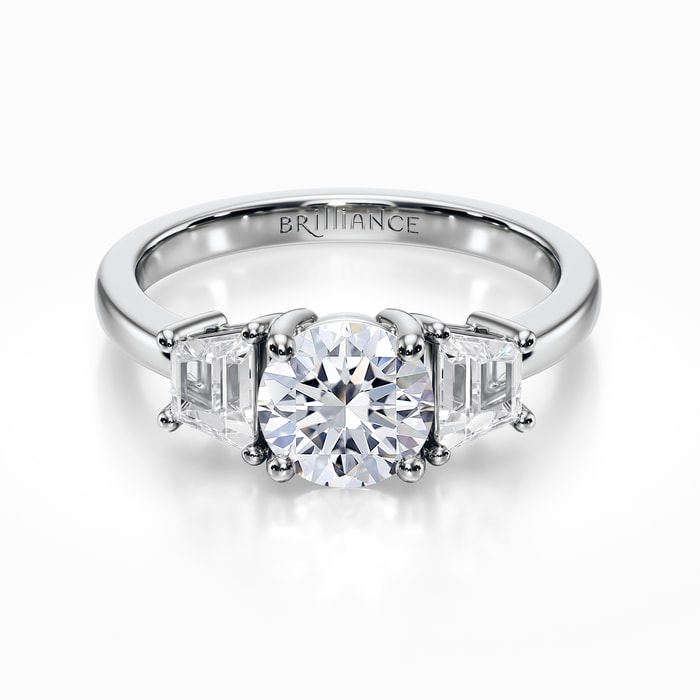 Three Stone Trapezoid Cut Diamond Ring in White Gold (0.48 Carat)