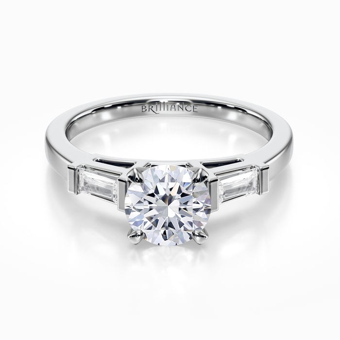 Baguette Accented Diamond Engagement Ring in Platinum (0.31 Carat)