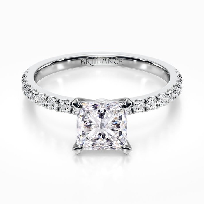 Petite Pave Diamond Engagement Ring in White Gold (0.22 carat)